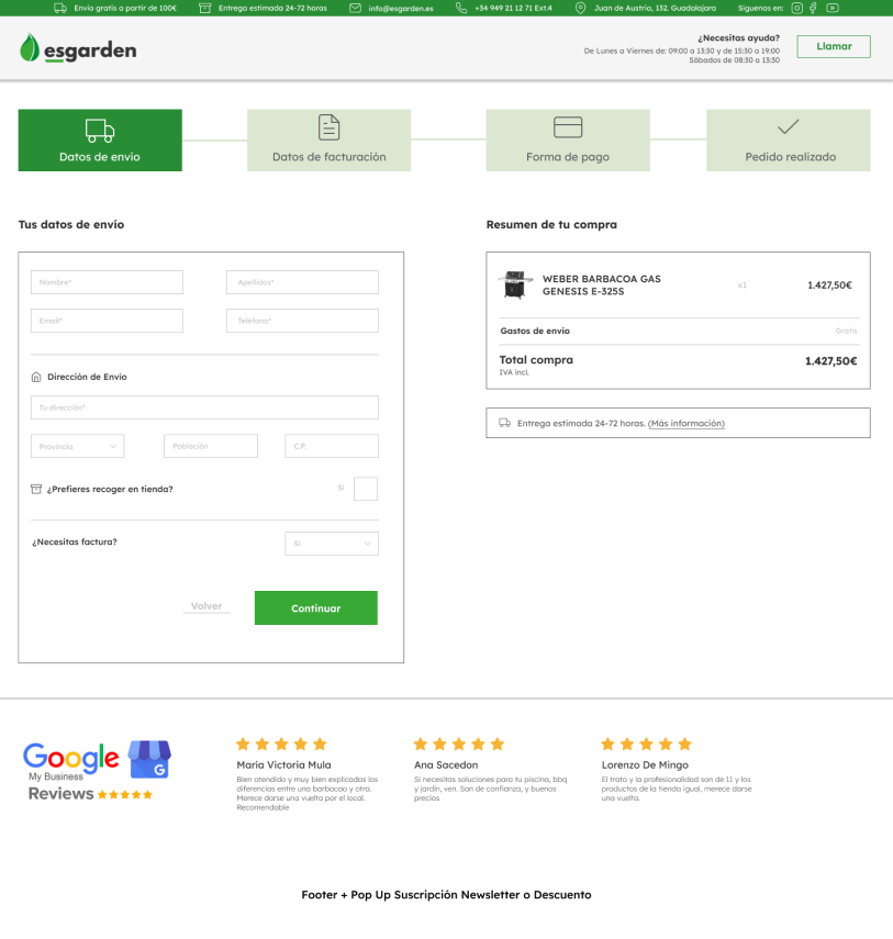 proceso checkout esgarden